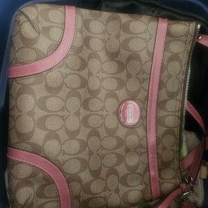 Coach Tan and Pink Signature Shoulder Bag